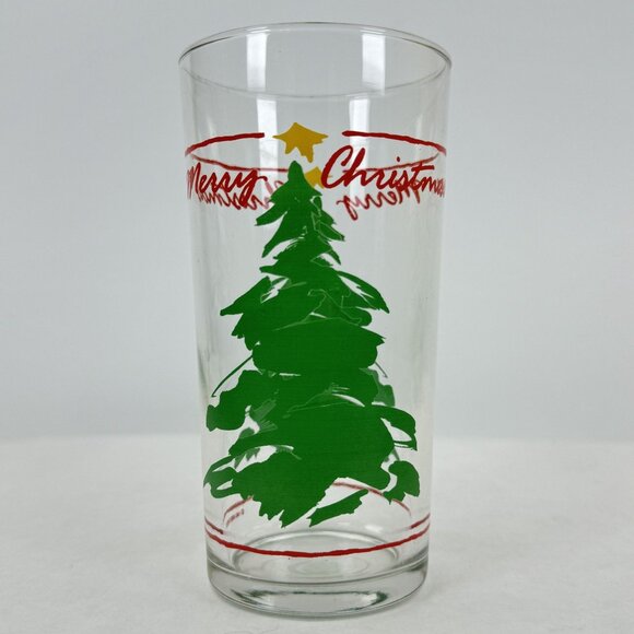 Vintage 1990 Abbey Press Merry Christmas Glass Tumbler Trees 4-Piece Set 12 oz - Picture 2 of 15